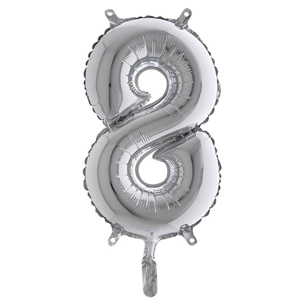 BIG PARTY - 42848 - Palloncino - numero 8 - H 36 cm - mylar - argento - Big party