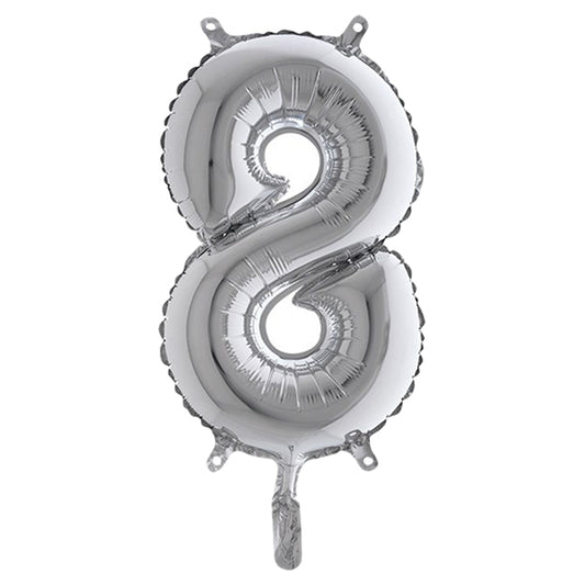 BIG PARTY - 42848 - Palloncino - numero 8 - H 36 cm - mylar - argento - Big party