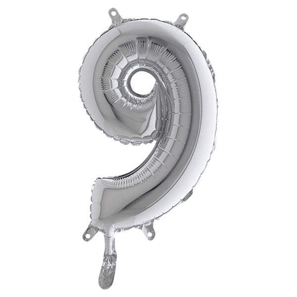 BIG PARTY - 42849 - Palloncino - numero 9 - H 36 cm - mylar - argento - Big party
