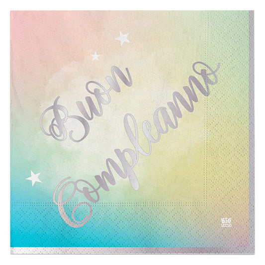 BIG PARTY - 74294 - Tovagliolo Soft Rainbow - Buon Compleanno - 33 x 33 cm - carta -  Big Party - conf. 20 pezzi