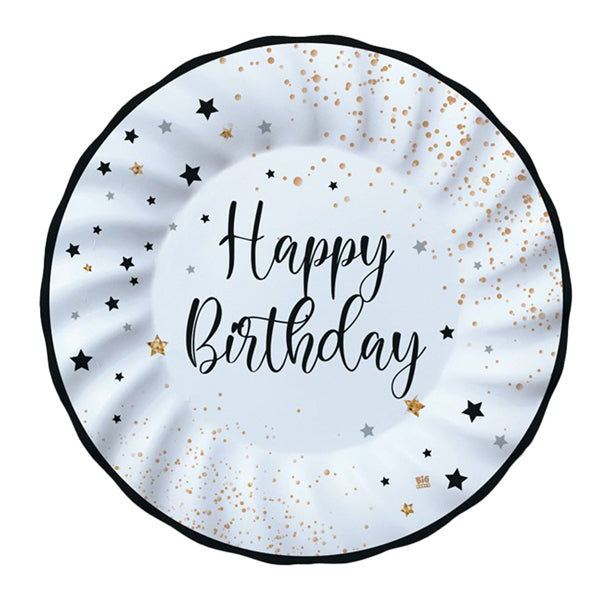 BIG PARTY - 74544 - Piatto Happy Birthday - diametro 25 cm - carta - Big Party - conf. 8 pezzi