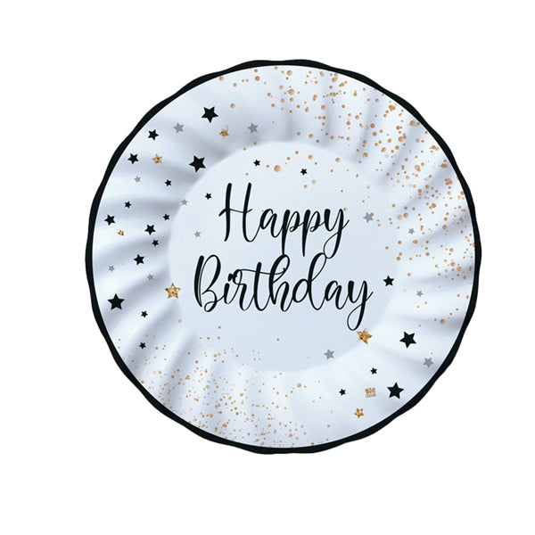 BIG PARTY - 74545 - Piatto Happy Birthday - diametro 20 cm - carta - Big Party - conf. 8 pezzi