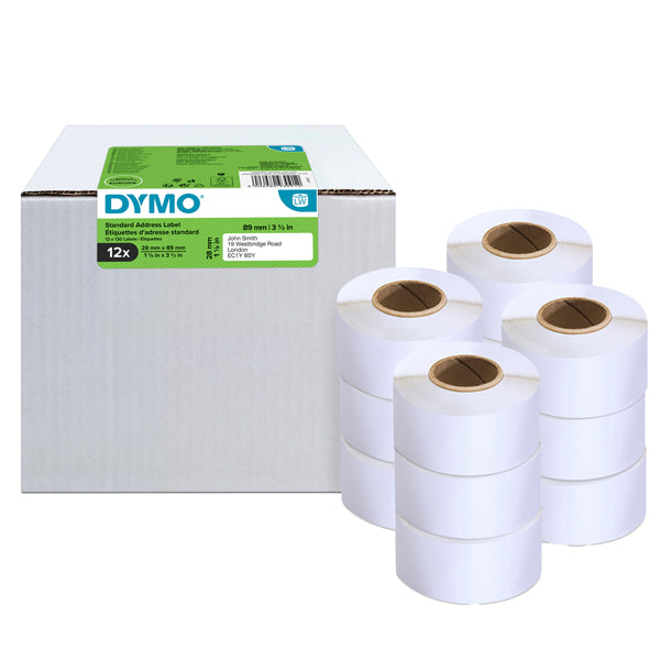 DYMO - 2093091 - Rotolo etichette per Indirizzi Standard - 28 x 89 mm - bianco - Dymo - value pack 12 pezzi - 99558 -  Conf. da 1 Pz.