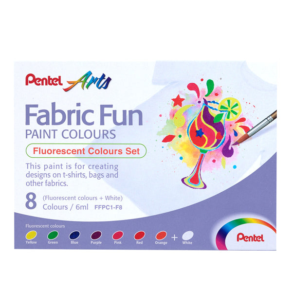 PENTEL - FFPC1-F8 - Colore in tubetto per tessuto Fabric Fun - colori fluo assortiti - Pentel - conf. 8 pezzi - 99849 -  Conf. da 1 Pz.