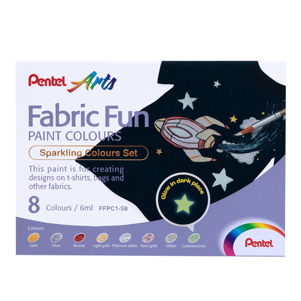 PENTEL - FFPC1-S8 - Colore in tubetto per tessuto Fabric Fun - colori sparkling assortiti - Pentel - conf. 8 pezzi - 99850 -  Conf. da 1 Pz.