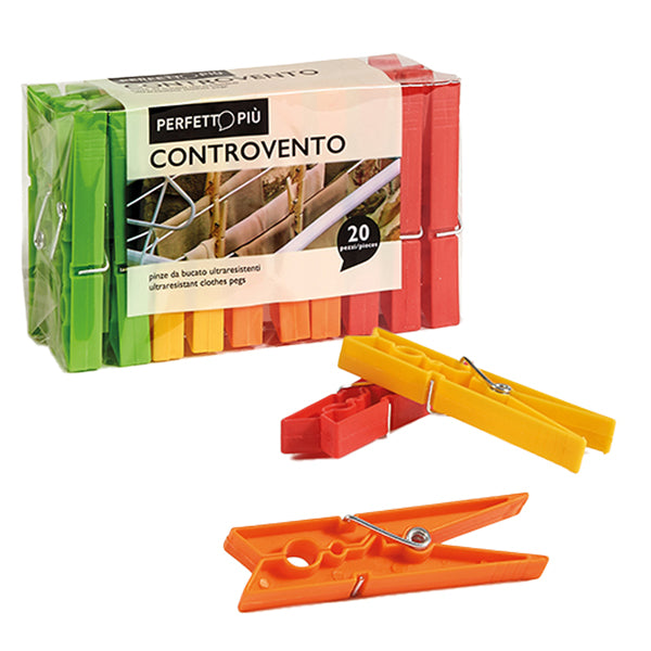PERFETTO - 0389C - Mollette biancheria Controvento Colours - colori assortiti - Perfetto - conf. 20 pezzi - 99962 -  Conf. da 1 Pz.