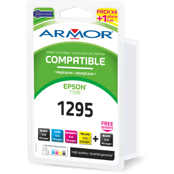 ARMOR - K10335OW - Armor - Cartuccia ink Compatibile  per Epson - C-M-Y-2K - T1291 x 2 T1292 T1293 T1294 - Conf. 5 cartucce