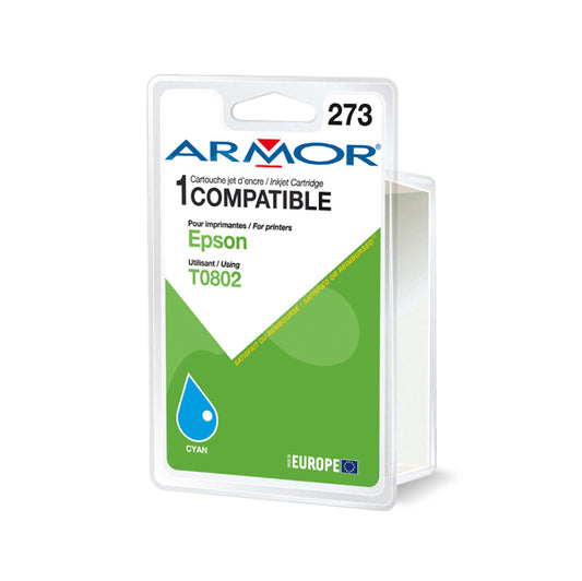 B12319R1 - Armor - Cartuccia ink Compatibile  per Epson - Ciano - T080240 - 9,5ml<br\> Altre Informazioni: <br\>Cartuccia ciano per  Epson Stylus photo R265, R285, R360, RX560, RX585, RX685, P5 - ARMOR Conf. da 1 Pz.