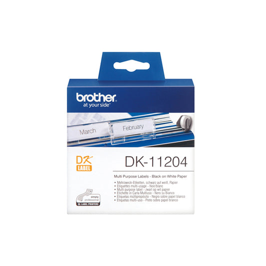 DK-11204 - Brother - Rotolo 400 Etichette 17 x 54 mm - Nero/Bianco - DK-11204<br\> Altre Informazioni: <br\>400 etichette ades in carta Nero/Bianco 17mm x 54mm - BROTHER Conf. da 1 Pz.