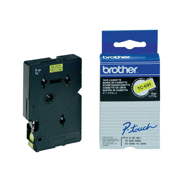 BROTHER - tc-691 - Brother - Nastro -  Nero-Giallo - TC691 - 9mm x7,7mt