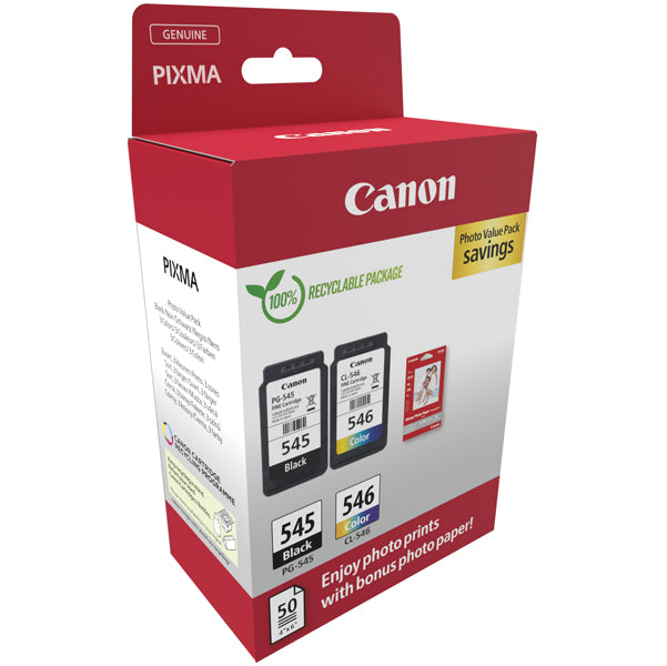 CANON - 8287B008 - Canon - Cartuccia Ink PG-545-CL-546 - con Confezione Fogli - 8287B008 - CAN8287B008 -  Conf. da 1 Pz.