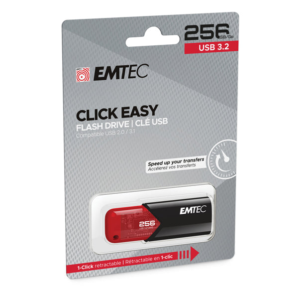 EMTEC - ECMMD256GB113 - Emtec - Memoria USB B110 USB 3.2 ClickEasy - rosso - ECMMD256GB113 - 256 GB - EMTD256GB113 -  Conf. da 1 Pz.