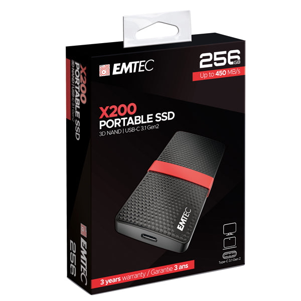 EMTEC - ECSSD256GX200 - Emtec -SSD 3.1 Gen2 X200 Portable - ECSSD256GX200 - 256GB