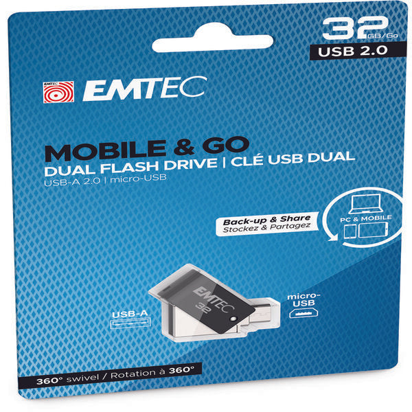 EMTEC - ECMMD32GT262B - Emtec - Dual USB2.0 T260 - micro-USB - ECMMD32GT262B - 32GB