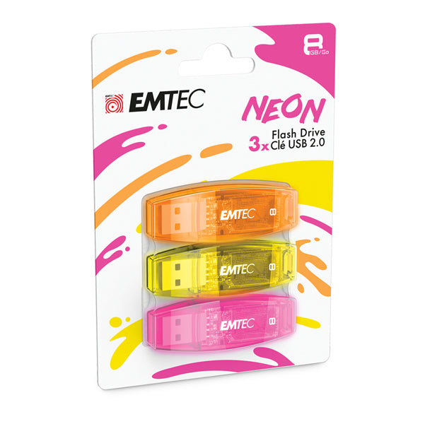 EMTEC - ECMMD8GC410P3NEO - Emtec - Memoria - 3pz USB2.0 C410 8GB NEON - ECMMD8GC410P3NEO - EMTD8GC410P3N -  Conf. da 1 Pz.