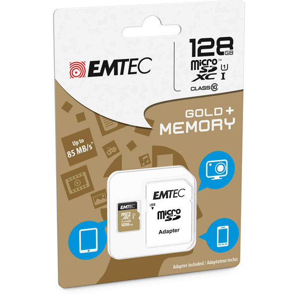 EMTEC - ECMSDM128GXC10GP - Emtec - Micro SDXC Class 10 Gold + con Adattatore - ECMSDM128GXC10GP - 128GB