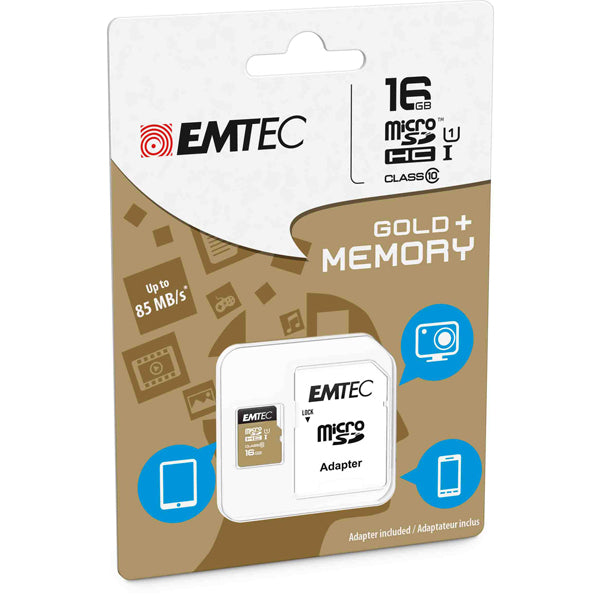 EMTEC - ECMSDM16GHC10GP - Emtec - Micro SDHC Class 10 Gold + con Adattatore - ECMSDM16GHC10GP - 16GB