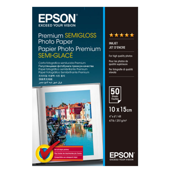 EPSON - C13S041765 - Epson - Premium Semi-Gloss Photo Paper - 10 x 15 cm - 50 Fogli - C13S041765
