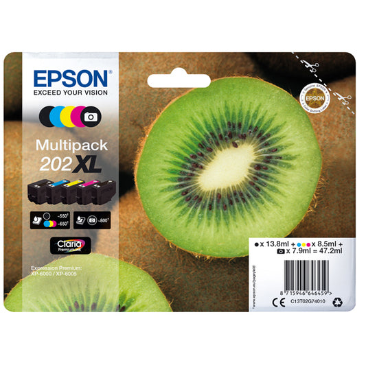 EPSON - C13T02G74010 - Epson - Multipack Cartuccia ink - 202XL - C-M-Y-K-K PH - C13T02G74010 - C-M-Y 8,5ml cad - K 13,8ml - K PH 7,9ml