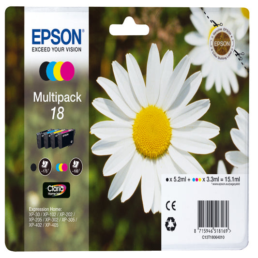 EPSON - C13T18064012 - Epson - Multipack Cartuccia ink - 18 - C-M-Y-K - C13T18064012 - C-M-Y 3,3ml cad - K 5,2ml