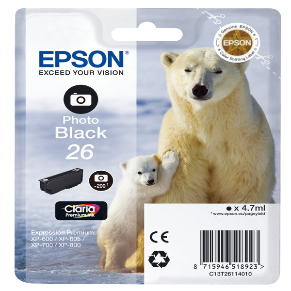 EPSON - C13T26114012 - Epson - Cartuccia ink - 26 - Nero Photo - C13T26114012 - 4,7ml