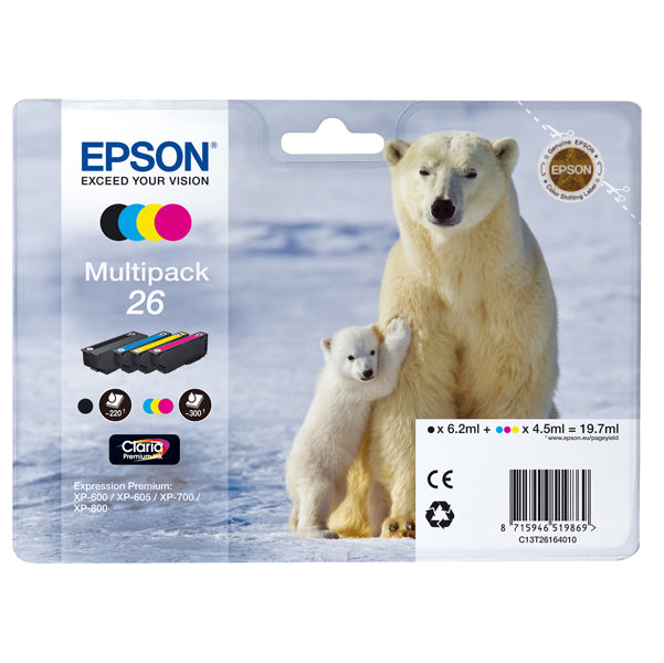 EPSON - C13T26164010 - Epson - Multipack Cartuccia ink - 26 - C-M-Y-K - C13T26164010 - C-M-Y 4,5ml cad - K 6,2ml