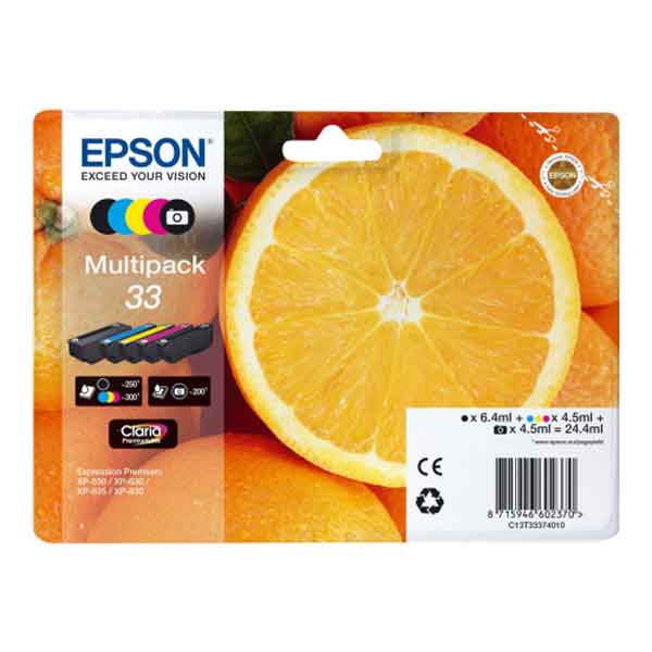 EPSON - C13T33374011 - Epson - Confezione Cartuccia ink - 33 - C-M-Y-K-K PH -  C13T33374011 - C-M-Y-K PH 4,5ml cad - K 6,4ml