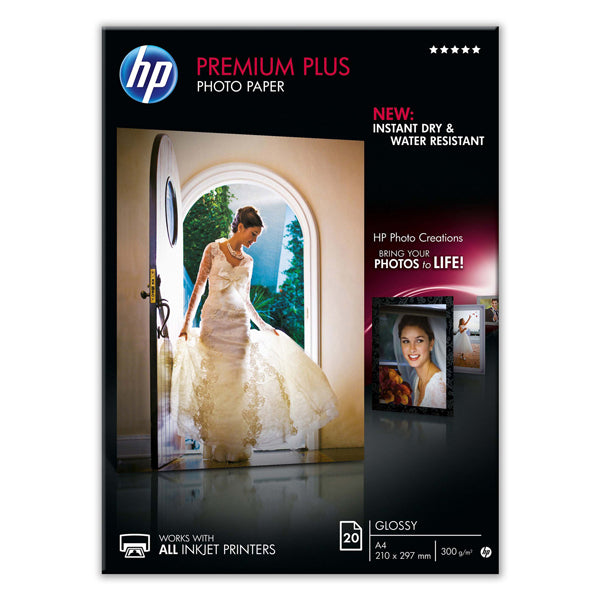 HP - CR672A - Hp - Confezione da 20 Fogli Carta originale fotografica Hp Premium Plus lucida - A4 - 210 x 297 mm - CR672A
