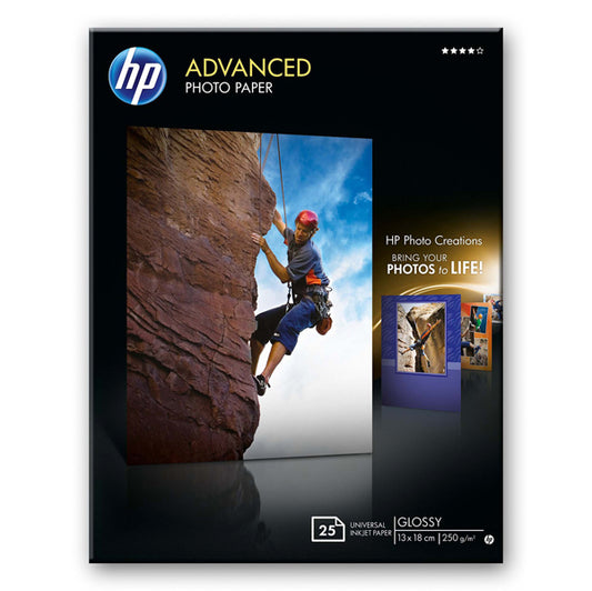 HP - Q8696A - Hp - Confezione da 25 Fogli Carta originale fotografica lucida 13 x 18 cm senza margini Hp Advanced - Q8696A