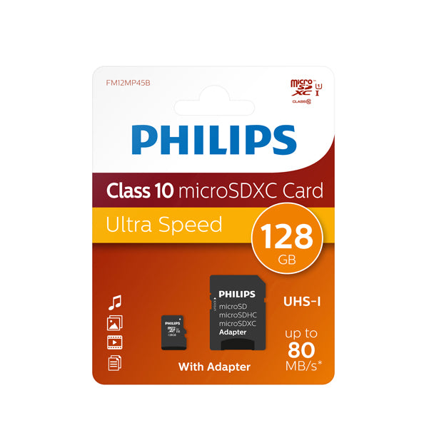 PHILIPS - PHMSDMA128GBXCCL10 - Philips - Micro SDXC Card - 128 GB - classe 10 - adattatore incluso