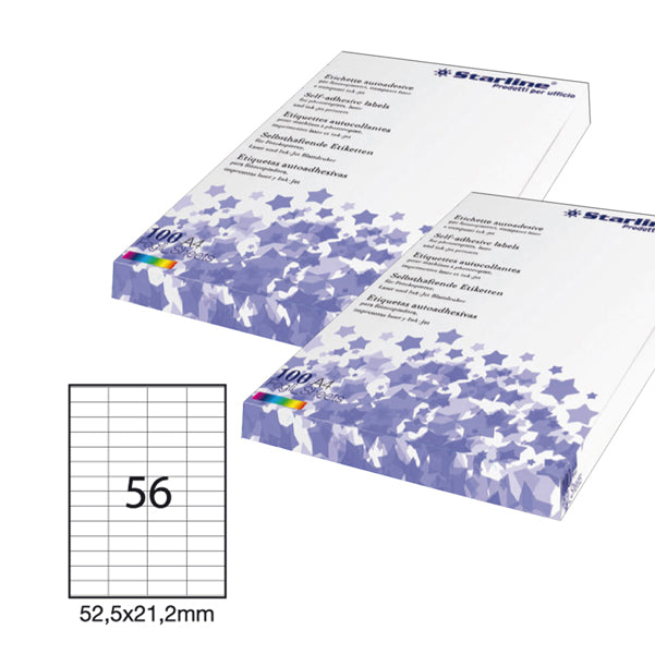 STARLINE - STL3018 - Etichette adesive - permanenti - 52,5 x 21,2 mm - 56 et-fg - 100 fogli A4 - bianco - Starline