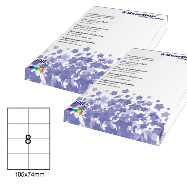 STARLINE - STL3034 - Etichette adesive - permanenti - 105 x 74 mm - 8 et-fg - 100 fogli A4 - bianco - Starline