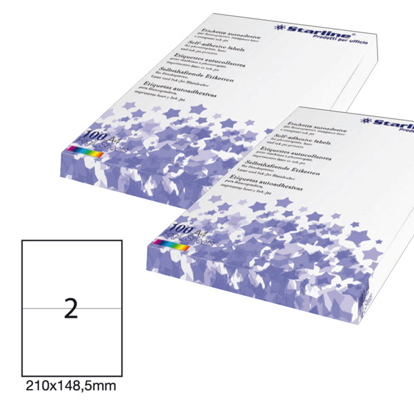 STARLINE - STL3042 - Etichette adesive - permanenti - 210 x 148,5 mm - 2 et-fg - 100 fogli A4 - bianco - Starline