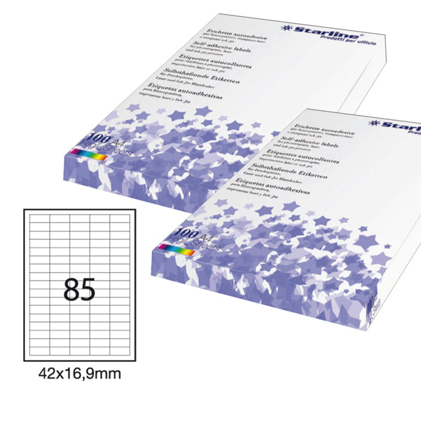 STARLINE - STL3047 - Etichette adesive - permanenti - 42 x 16,9 mm - 85 et-fg - 100 fogli A4 - bianco - Starline