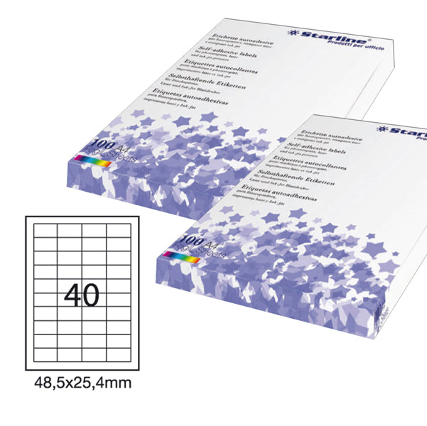 STARLINE - STL3050 - Etichette adesive - permanenti - 48,5 x 25,4 mm - 40 et-fg - 100 fogli A4 - bianco - Starline