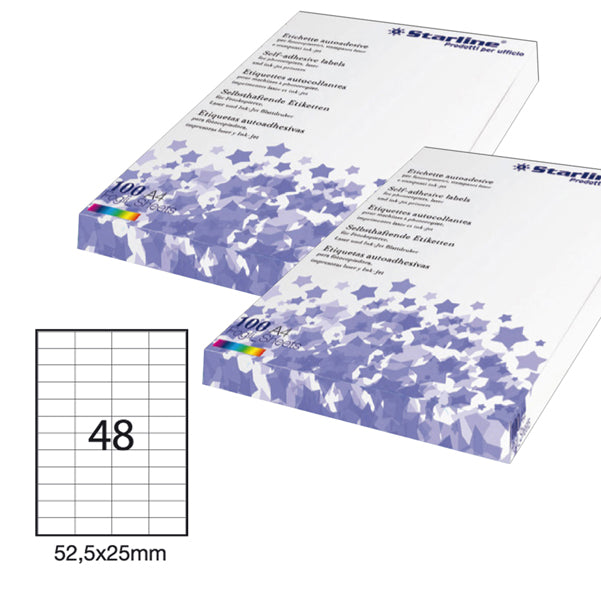 STARLINE - STL3051 - Etichette adesive - permanenti - 52,5 x 25 mm - 48 et-fg - 100 fogli A4 - bianco - Starline