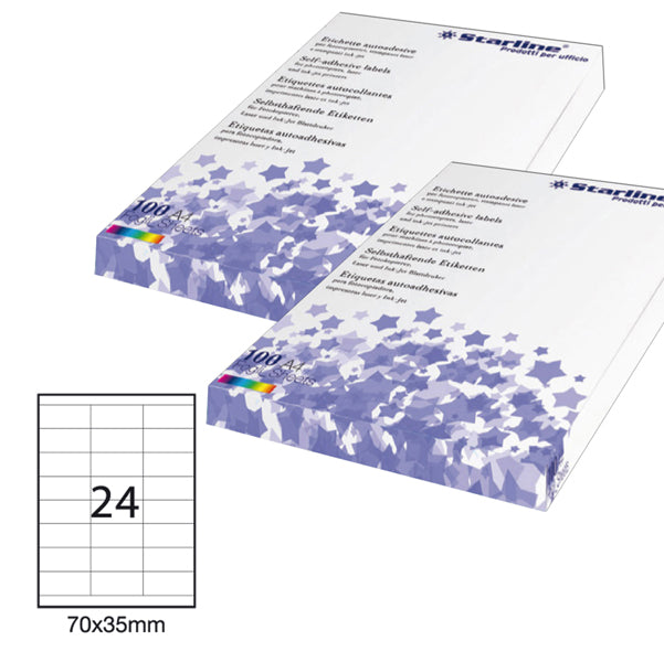 STARLINE - STL3054 - Etichette adesive - permanenti - 70 x 35 mm - 24 et-fg - 100 fogli A4 - bianco - Starline