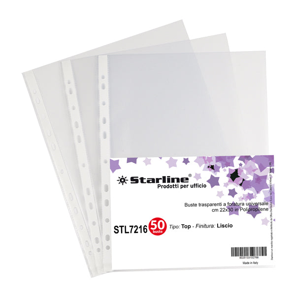STARLINE - 662221stl - Buste forate Top - liscio - 22 x 30 cm - trasparente - Starline - conf. 50 pezzi