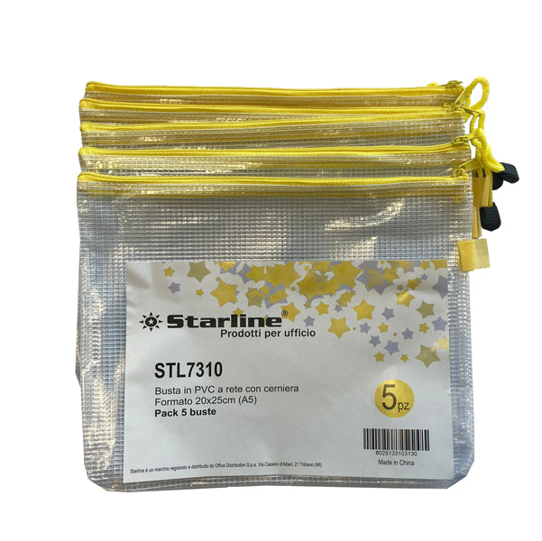 STARLINE - 3301 stl - Busta a rete con cerniera gialla - PVC - 20x25 cm - trasparente - Starline