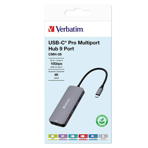 VERBATIM - 32152 - Verbatim USB-C Pro Multiport Hub 9 Port CMH-09 - VERB32152 -  Conf. da 1 Pz.