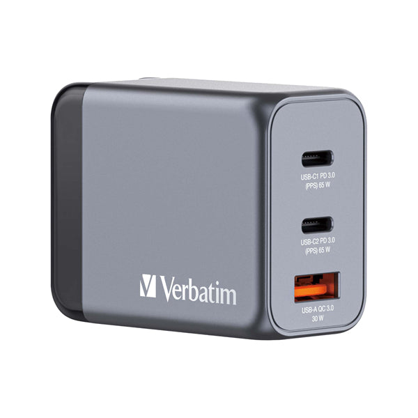 VERBATIM - 32201 - Adattatore da viaggio GNC-65- 2x USB-C PD 65W, 1x USB-A QC 3.0-65W_Verbatim - VERB32201 -  Conf. da 1 Pz.