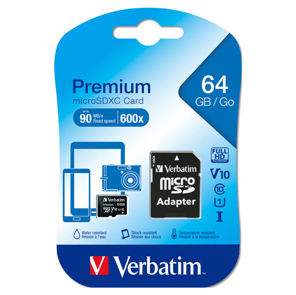 VERBATIM - 44084 - Verbatim - Micro  SDXC Classe 10 fino a 45mb-sec - 44084 - 64GB