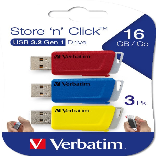 VERBATIM - 49306 - Verbatim - USB Pen Drive 3.2 Gen 1 Drive - 16 GB - rosso-giallo-blu - conf. 3 pezzi - 49306