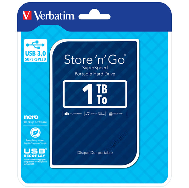 VERBATIM - 53200 - Verbatim - Usb 3.0 portatile Store 'N'Go 9,5mm drive - Blu - 53200 - 1TB