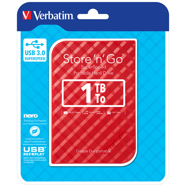 VERBATIM - 53203 - Verbatim - Usb 3.0 portatile Store 'N'Go 9,5mm drive - Rosso - 53203 - 1TB