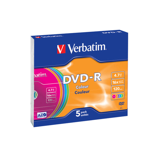 VERBATIM - 43557 - Verbatim - Scatola 5 DVD-R - slim Case - serigrafato colorato - 43557 - 4,7GB