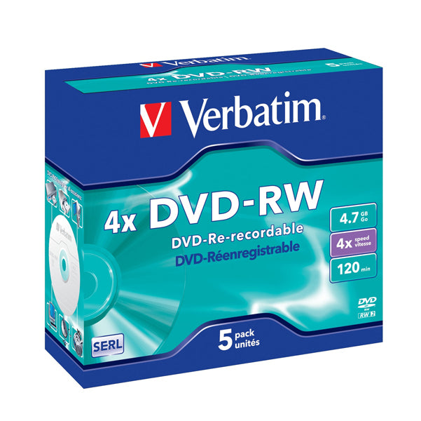 VERBATIM - 43285 - Verbatim - Scatola 5 DVD-RW - Jewel Case - serigrafato - 43285 - 4,7GB