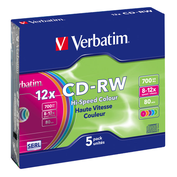 VERBATIM - 43167 - Verbatim - Scatola 5 CD-RW DataLife Plus - slim case - 8X-10X - serigrafato colorato - 43167 - 700MB